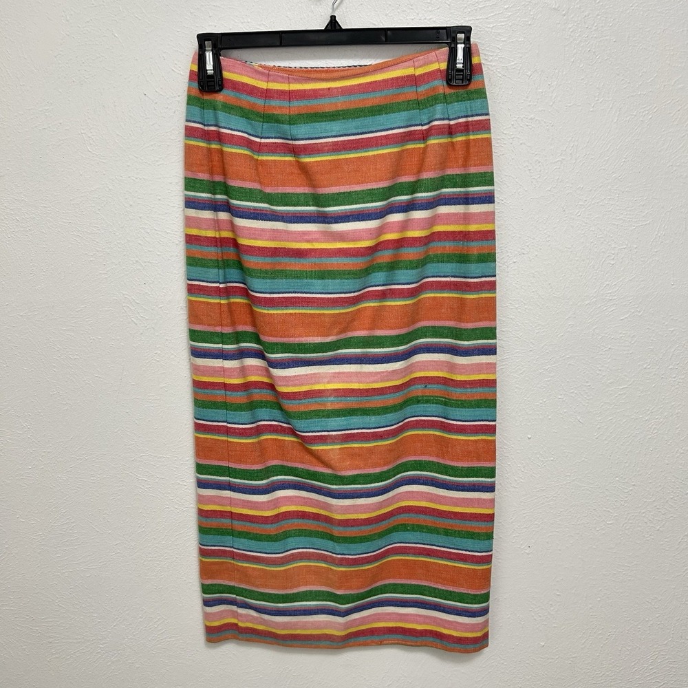 Vintage F.L. Malik Colorful Pastel Striped Wrap Blanket Midi Skirt Sz 10‎ Spring